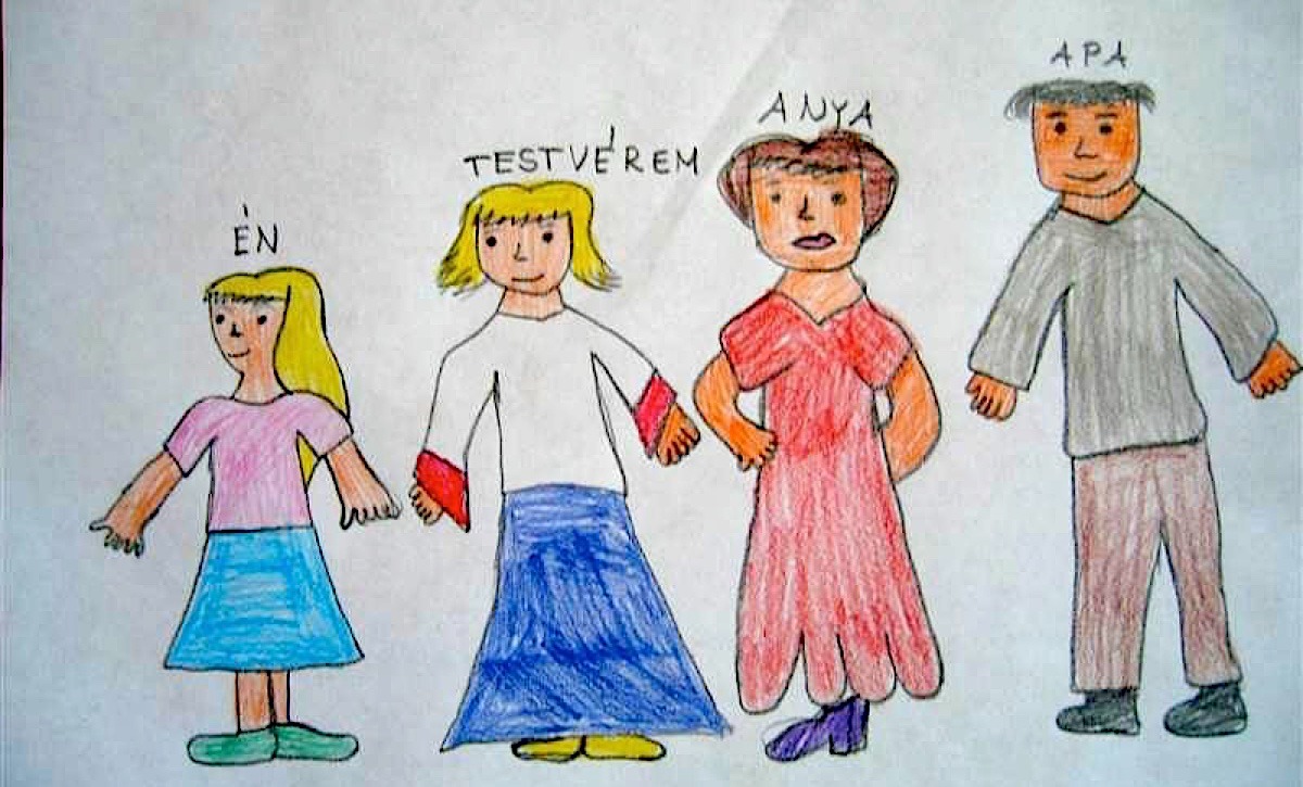 Coloured pencils and a child's colour drawing